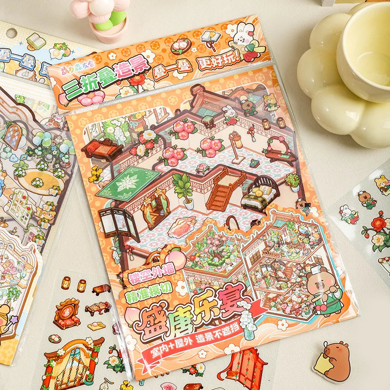 4 Stickers Per Pack Cute Power Tri-fold Third Bullet Fun Miniature Aquascape Decoration Cut Film Sticker Book