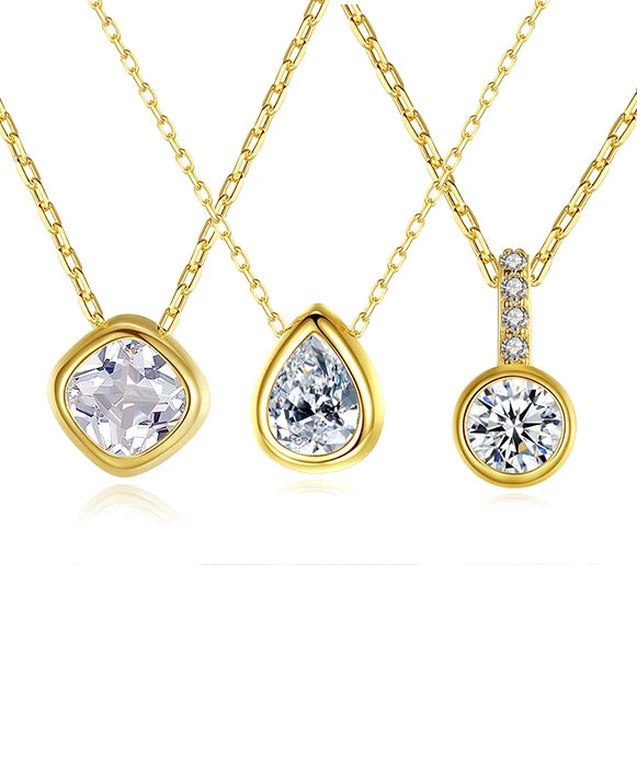 Daidan Women's 18K Gold Plated 925 Sterling Silver Necklace Trendy Water Drop Zirconia Geometric Pattern for Weddings Parties