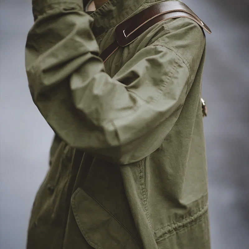 Maden Men Coat Vintage Fishtail Trench Loose Fit Jacket Retro Oversized Long Windbreaker Woven Waist Spring Autumn RTS High-End