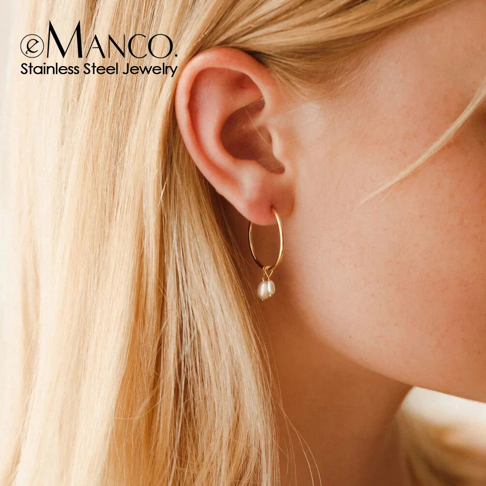 EManco 5PCS Freshwater Pearl Earrings DIY with Irregular Stainless Steel Pearl Large Earrings Party Gift
