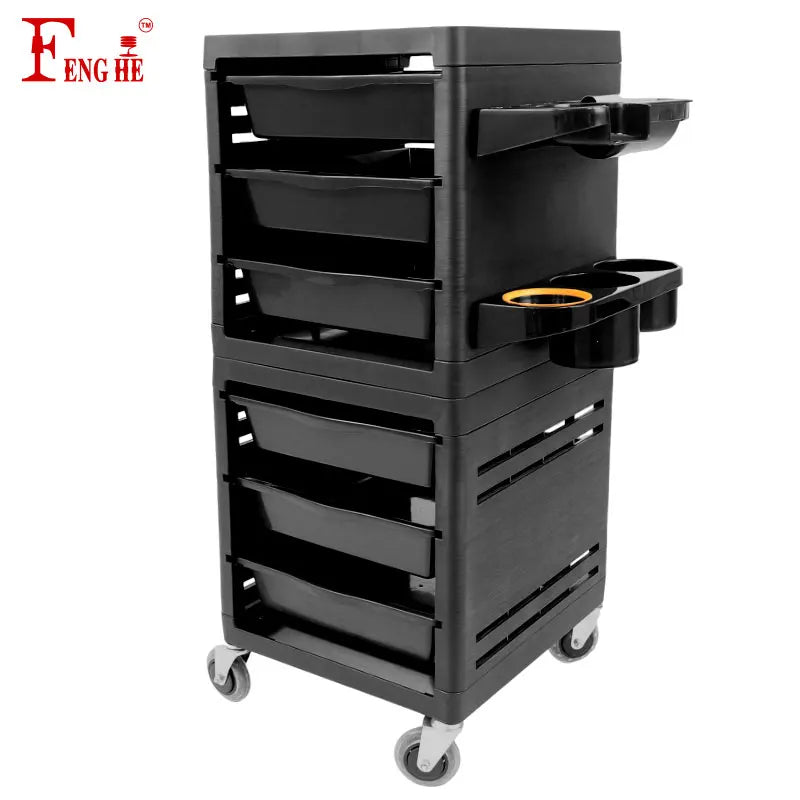 Plastic 6 Drawers Storage Hair Stylist Trolley 360 Rotation Beauty Salon Equipment Hair Salon Trolley