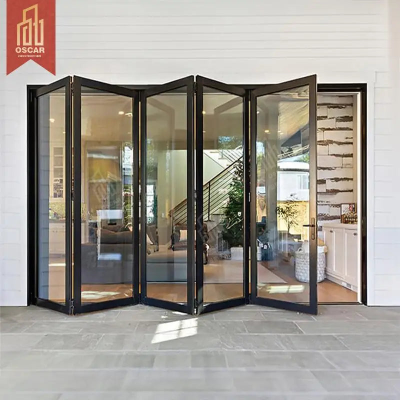 Nium Glass Bifold Doors Exterior Sliding Foldable House Commercial Building Accordion Style Waterproof Space-Saving Folding Door