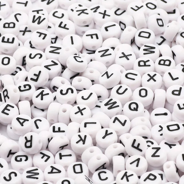 Mixed 7*4mm Flat round White Acrylic Letter Alphabet Beads for Bracelet Necklace DIY Jewelry Making Plastic & Lucite Beads