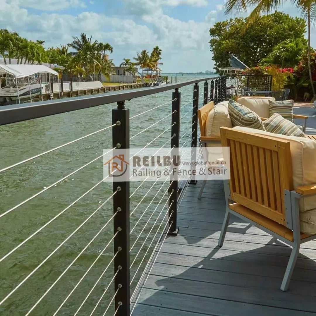 Reilbu Good Quality Stainless Stair Balcony Posts Balustrade Outdoor Fence Deck Terrace Powder Coated Wire Rope Cable Railing