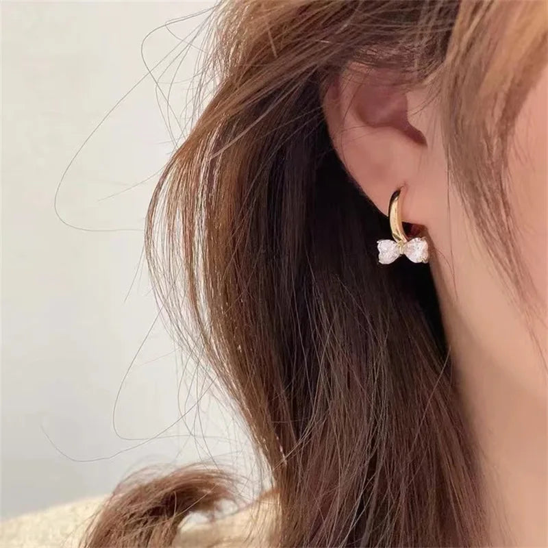 Elegant Delicate 18K Gold Plating Fashion butterfly Micro Inlay clear Cubic Zircon Huugie Earrings Jewelry