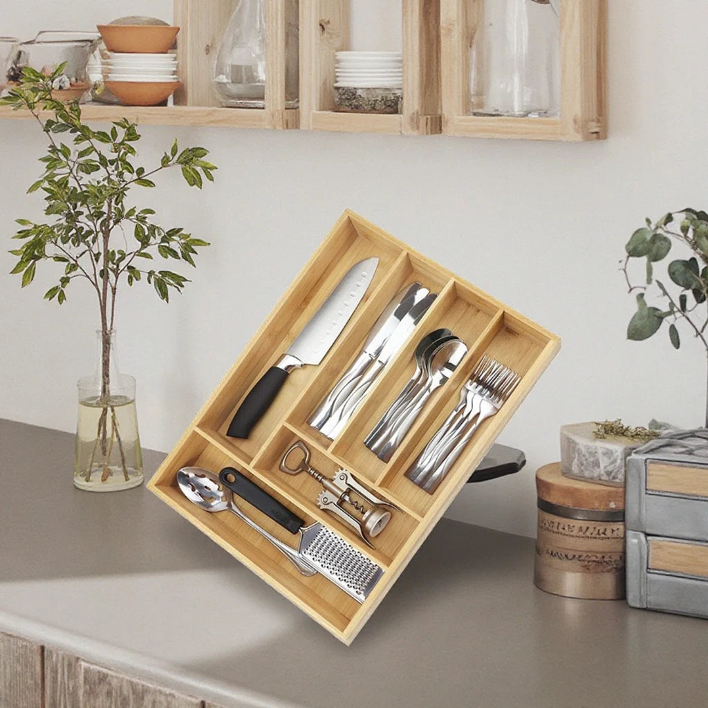 Bamboo Kitchen Drawer Organizer Flatware Cutlery Silverware Holder Box Wood Utensils Model Storage Organizer