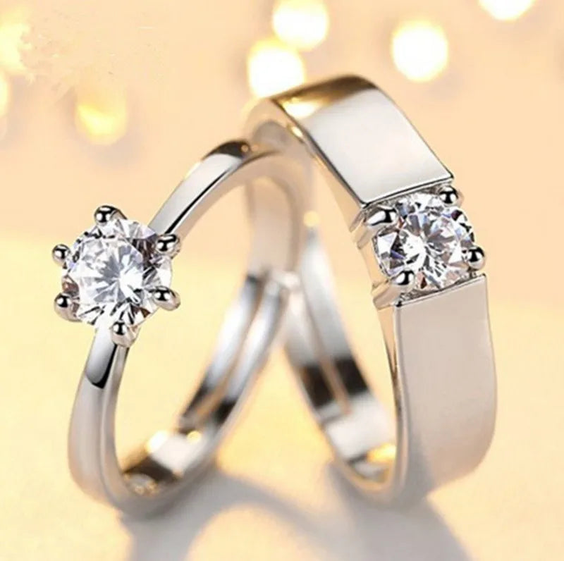 New Arrival Adjustable Diamond Wedding Finger Rings Silver Diamond Couple Open Rings for Couple Wedding