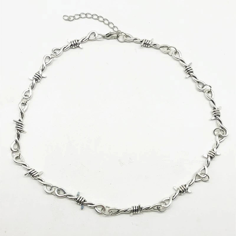 Gothic Small Wire Bramble Necklace Barbed Wire Little Thorns Chain Choker Necklace Throns Barbed Wire Necklace Punk Jewel