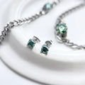 Fatingna Exquisite Stainless Steel Necklace and Earrings Set New Design Luxury Green Light with Zircon Stylish Trendy Chains