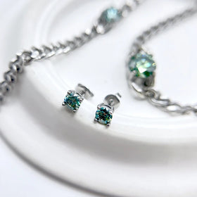 Fatingna Exquisite Stainless Steel Necklace and Earrings Set New Design Luxury Green Light with Zircon Stylish Trendy Chains