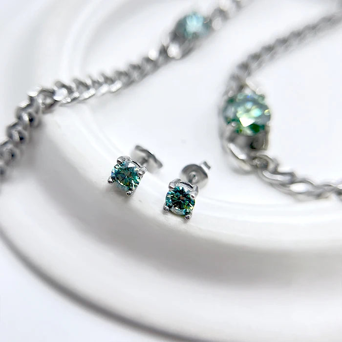 Fatingna Exquisite Stainless Steel Necklace and Earrings Set New Design Luxury Green Light with Zircon Stylish Trendy Chains
