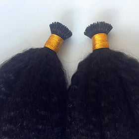 YL 20inch Kinky Straight I Tip Hair Extensions 100% Human Hair I Tips Natural Black 100 Gram