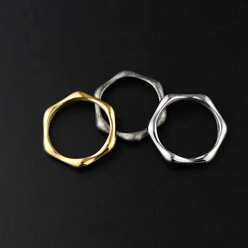 Stainless Steel Simple Geometric Hexagon Ring Normcore Minimalist Couple Pair Rings Hip Hop for Men Women Fashion Jewelry Style