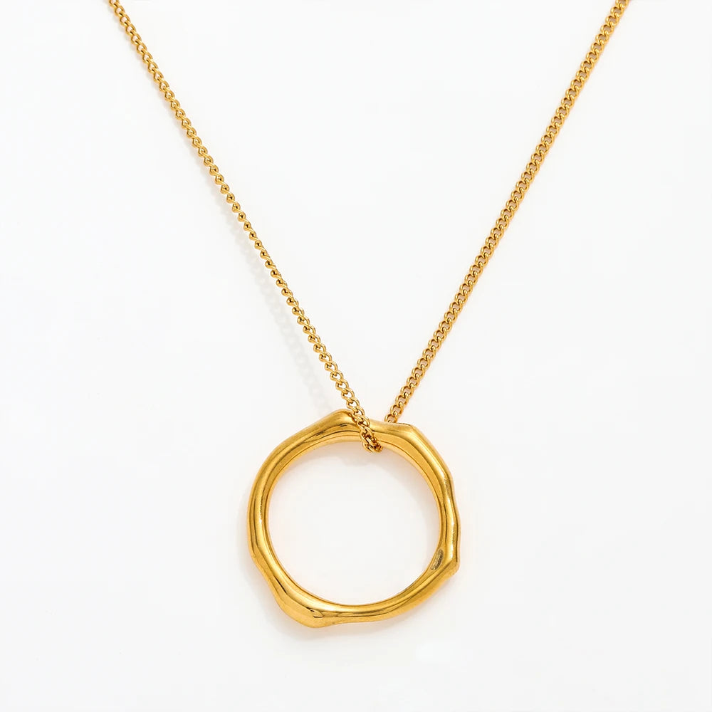 Fenny Wholesale 18K PVD Plated Versatile Irregular Circle Pendant Stainless Steel Choke Chain Necklace for Women