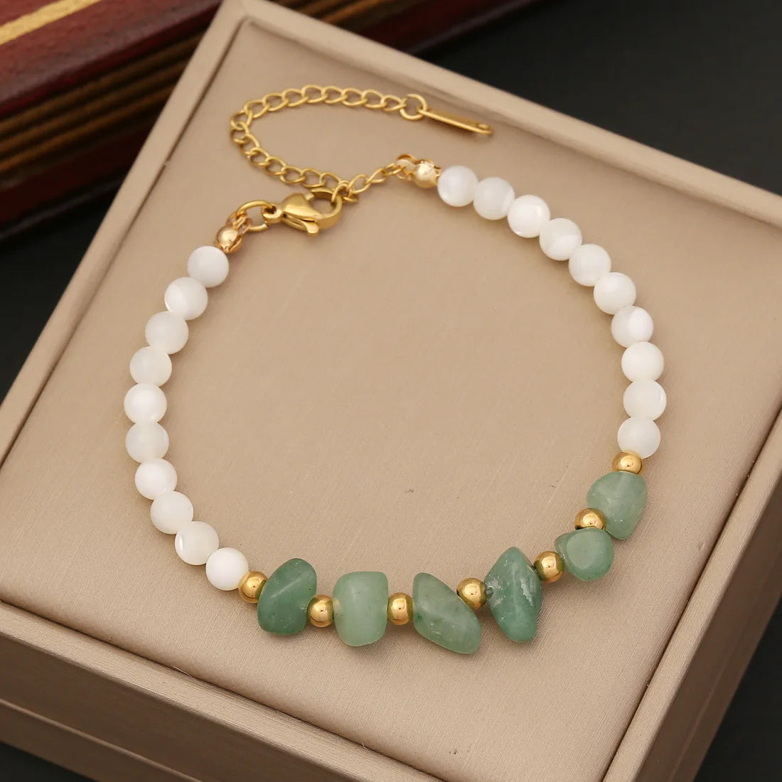 Original Design Chips Natural Stone Shell Beads 18K Gold Stainless Steel Bracelet Women Jewelry B372