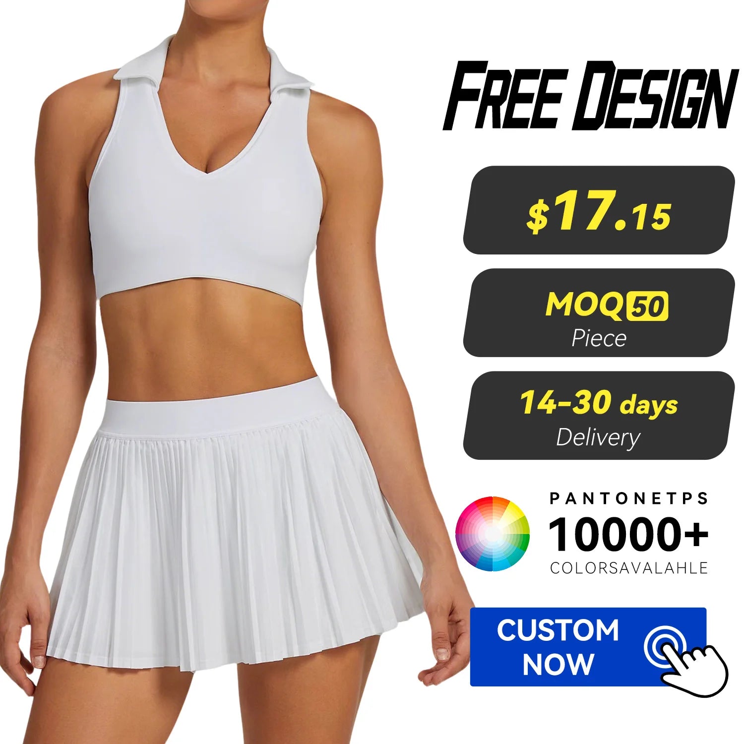 Custom Logo Comfortable Mini Short Skirt Set Polar Neck Sports Tank Top Pockets Pleated Tennis Skirt Activewear Gym Workout Sets