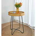 French Country Natural Style Handicraft Living Room Bamboo Rattan Wicker Wood Coffee Table with Metal Leg