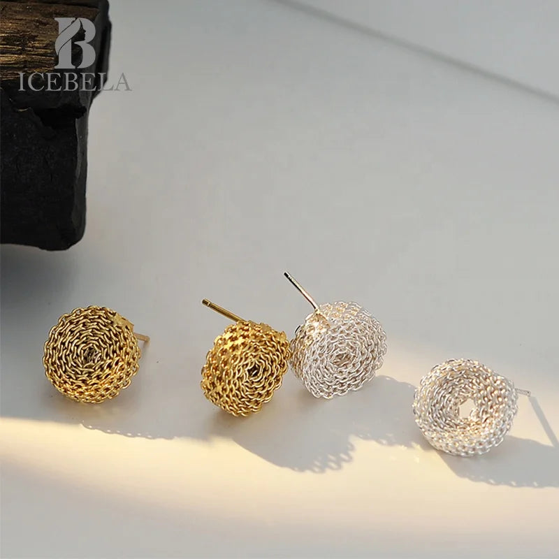 ICEBELA S925 Sterling Silver Original Niche Designer Hand-made Twist Earrings Wholesale Stud Earrings