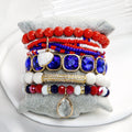 New Fashion Bohemian 5pcs Natural Stone Seed Glass Elastic Bracelet Glass Drop Pendant Stacked Bracelet Set American Jewelry