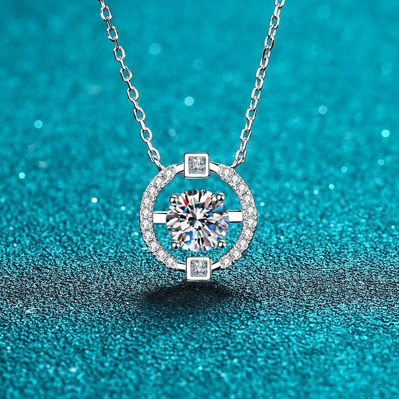Silver 925 Original 1 Ct Round Brilliant Cut Diamond Test Past D Color Moissanite Pendant Necklace Gemstone Chain Fine Jewelry