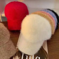 Winter New Women Solid Color Warm Plush Hat Faux Rabbit Fur Baseball Cap