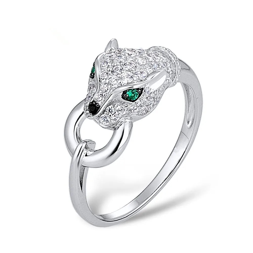 Wild Leopard Head Gemstone Ring for Ladies with Micro Inlaid Zircon Fashion Jewelry