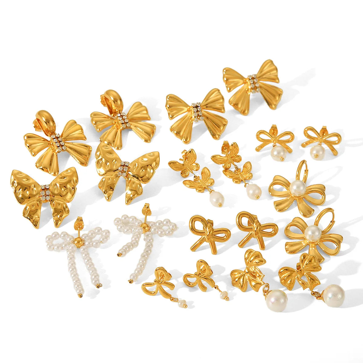 Hot-selling 18K Gold Titanium Steel Bow Earrings Stainless Steel Butterfly Pearl Earrings