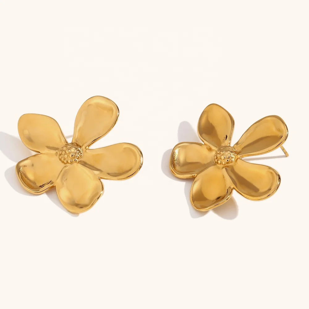Dingran New Fashion Jewelry Glossy Petal Flower Stud Earrings Gold Plated Earrings for Women
