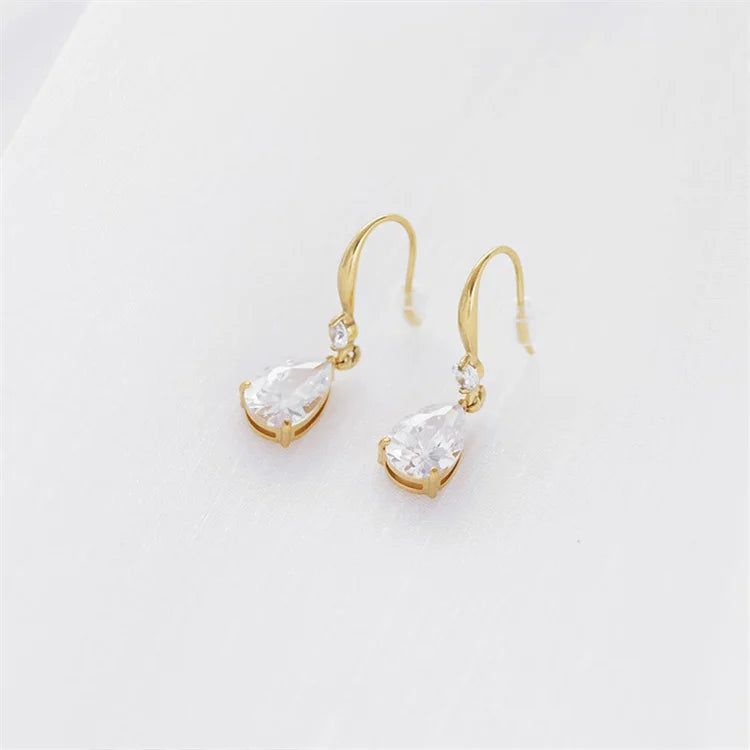 Simple Fashion 18k Gold Plated Ear Hook Earring Waterdrop Diamond Pendant Earring