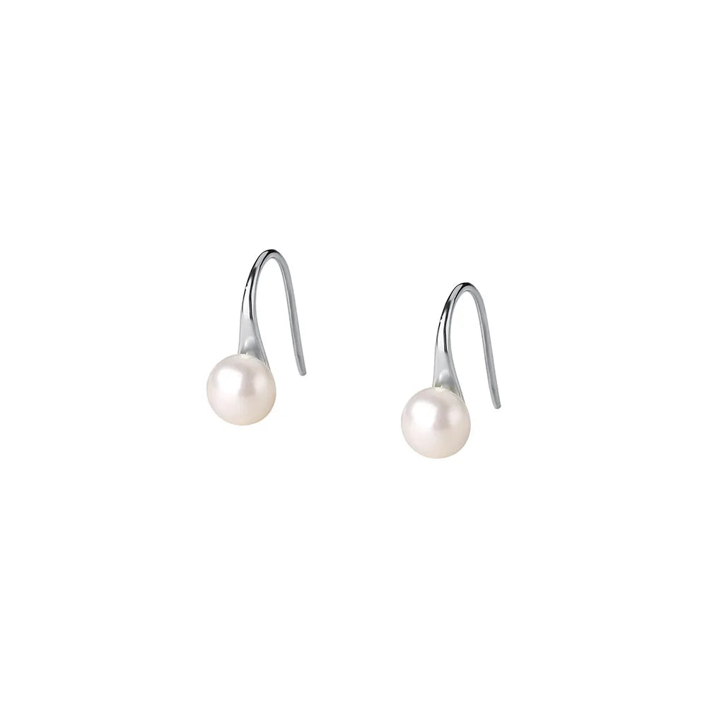 Luxury 925 Sterling Silver Natural 6mm Pearl Earrings for Women Wedding Valentine's Day Jewelry