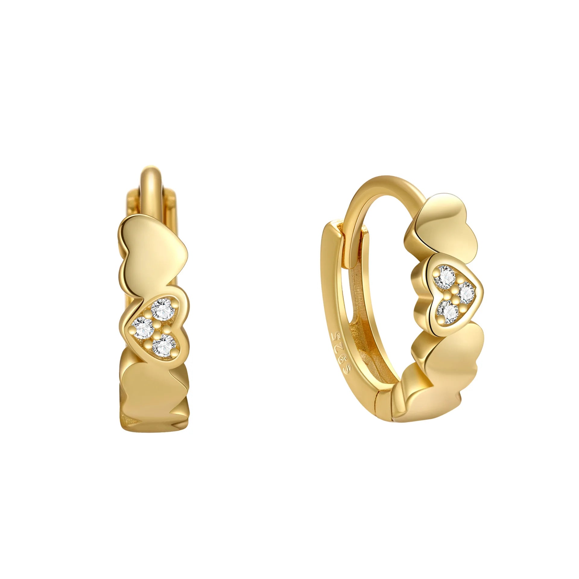Fashion Jewelry 925 Sterling Silver Earrings love Heart Diamond Zircon Gold Plated Hoop Earrings for Women Valentine's Day