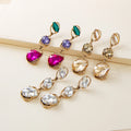 Hot Sale Rhinestone Crystal Geometric Shaped Stud Earrings Colorful Glass Oval Dangle Earrings for Lady