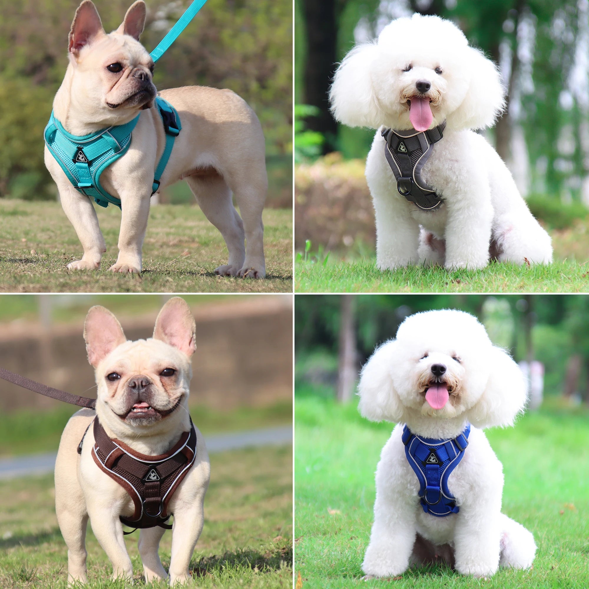 Breathable Reflective Sandwich Mesh+Metal Ring No Pull Dog Vest Harness Leash Set Adjustable Soft Padded Pet Vest Solid Buckle
