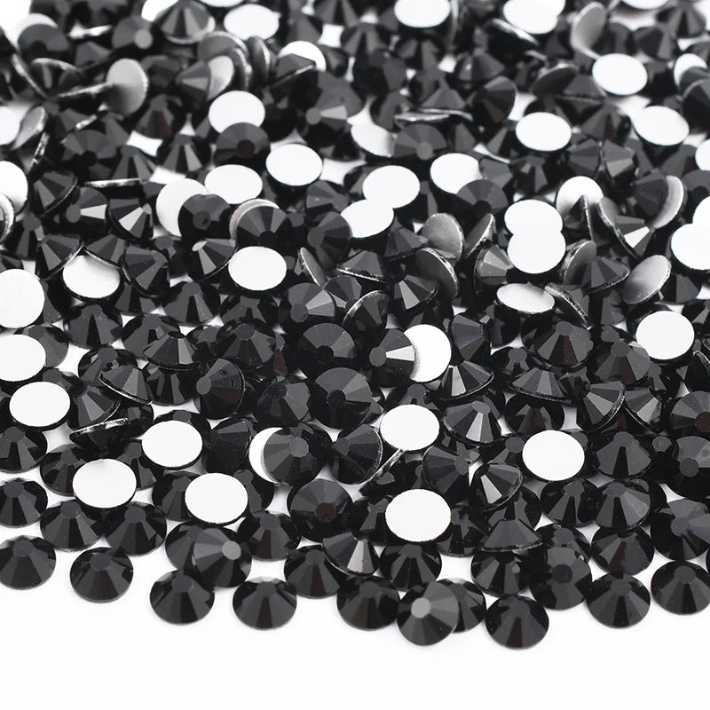 Wholesale Black Color Flat Back Round Crystal Sticker Glass Stone Face Nail Strass Rhinestones for Decoration