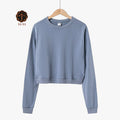 New Trends Solid Crop Hoodies Sweatshirts Customized Logo Brand Crewneck Shorts Crop Top Hoodie Women