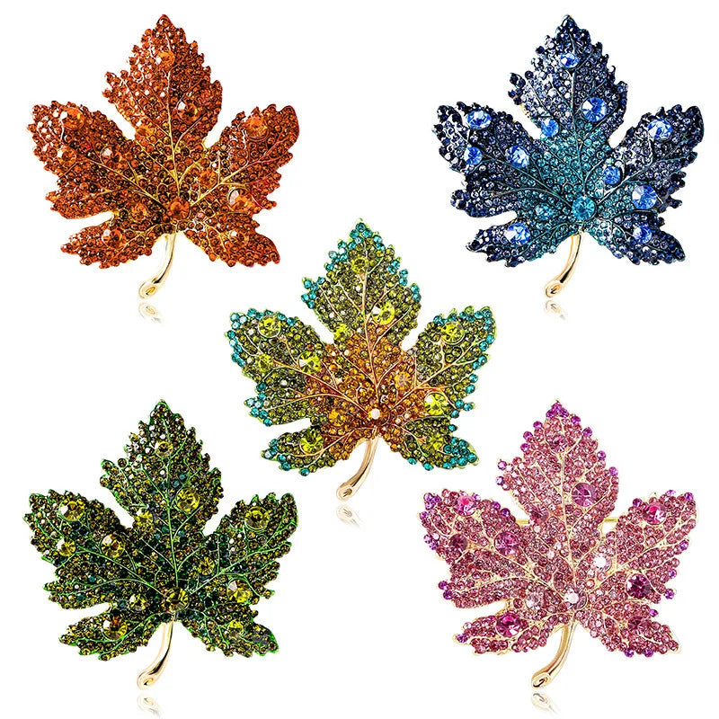 Fashion Rhinestone Maple Leaf Brooch Vintage Jewelry Brooches Luxury Women Accessories Brooch Pins (KBL095)