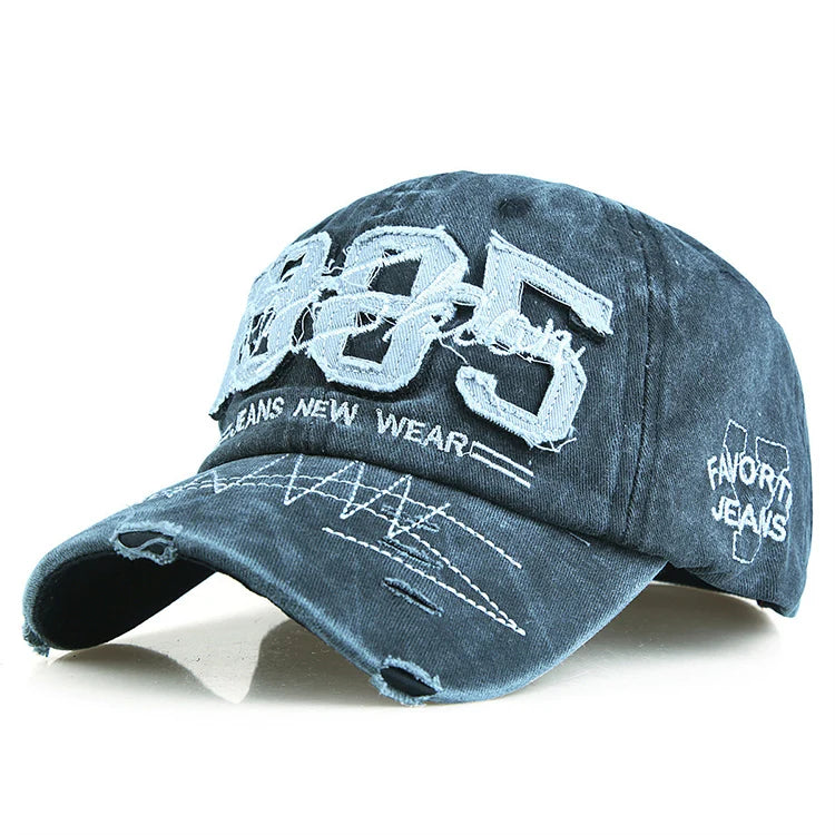 New Fashion 1985 Letter Embroidery Distressed Baseball Cap Washed Vintage Pure Cotton Snapback Cap