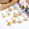Vacation Beach Shell Starfish Drop Earring Summer Cute Lightweight Geometric Earrings Boho Rattan Braided Earrings for Women
