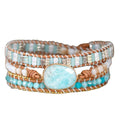 Bohemian Amazonite Charm 3 Rows Beads Leather Wrap Around Bracelet Natural Stone Weaving Bracelets Bohemian Jewelry Dropshipping