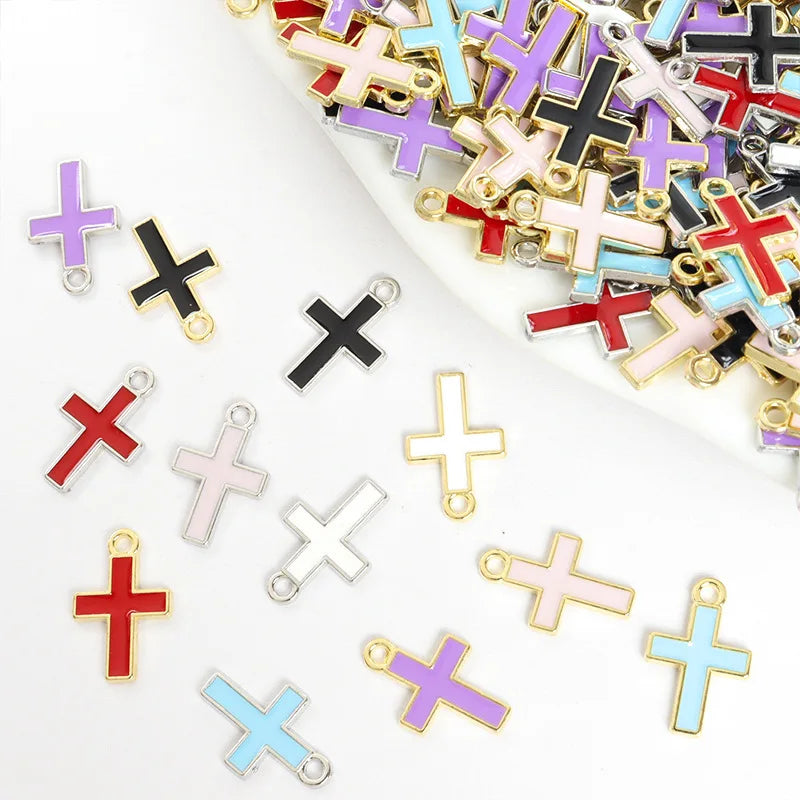Enamel Sideways Charm Zinc Alloy DIY Jewelry Accessories Metal Parts Enameled Cross Necklace Earrings Pendant for Jewelry Making