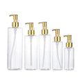 100ml 120ml 150ml 200ml 250ml 300ml 10OZ Flat Shoulder Makeup Remover Oil Pump Bottle PET Plastic Shower Gel Gold Pump Bottles