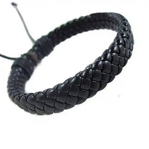 Hand-Woven Cowhide Braided Leather Bracelet for Men and Women Adjustable Fashionable Cuff Wrap Bangles