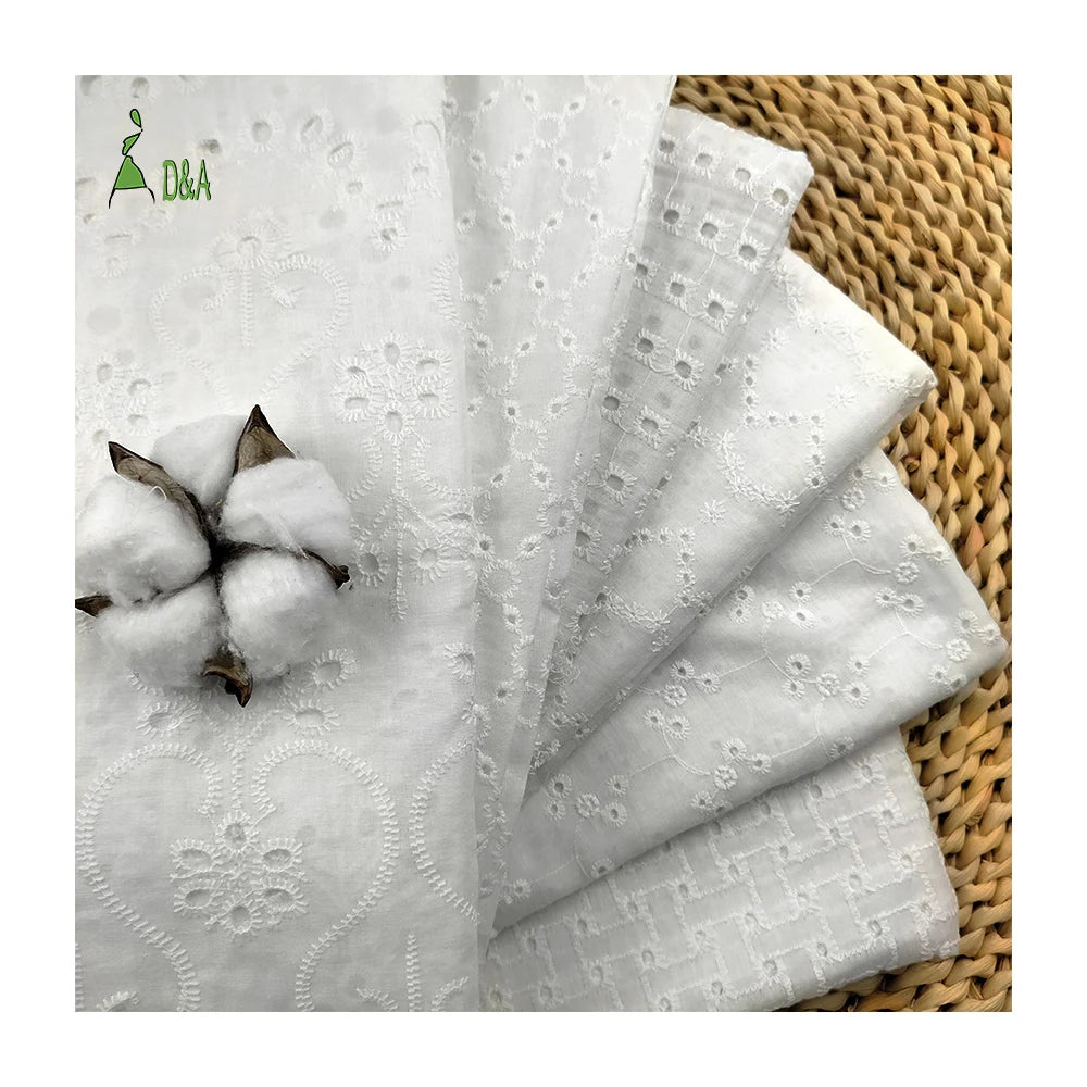 Stock Lot Organic Woven 100% Cotton White Embroidery Fabric for Wedding Girls' Clothing & Accessories