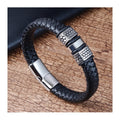 Wholesale Custom Logo Engraving Genuine Leather Bracelet Stainless Steel Braided Men Magnetic Clasp Braided Leather Bracelet