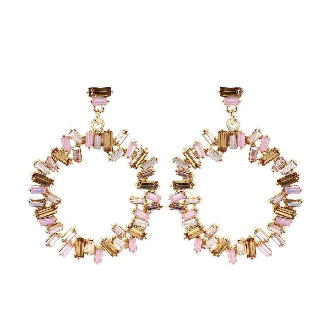 New Style Whole Sale Jewelry Earrings Gemstone Crystal Diamond Big Circle Drop Stud Earrings for Women Supplier