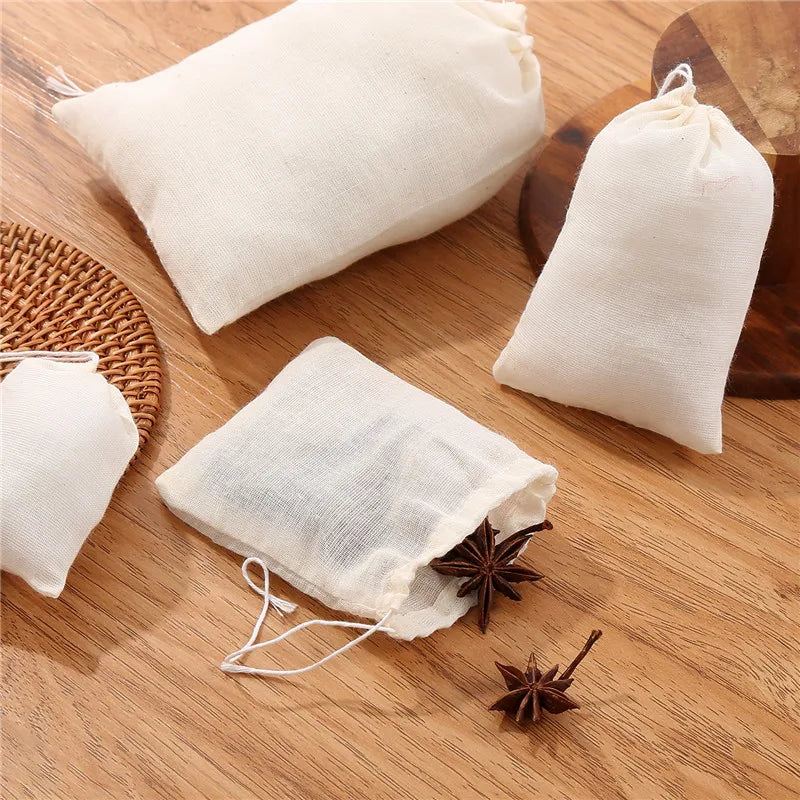 Linna Safe Natural Cotton Fabric Recyclable Food Grade Tea Filter Bags for Bread Milk Snack Packaging Drawstring Customizable
