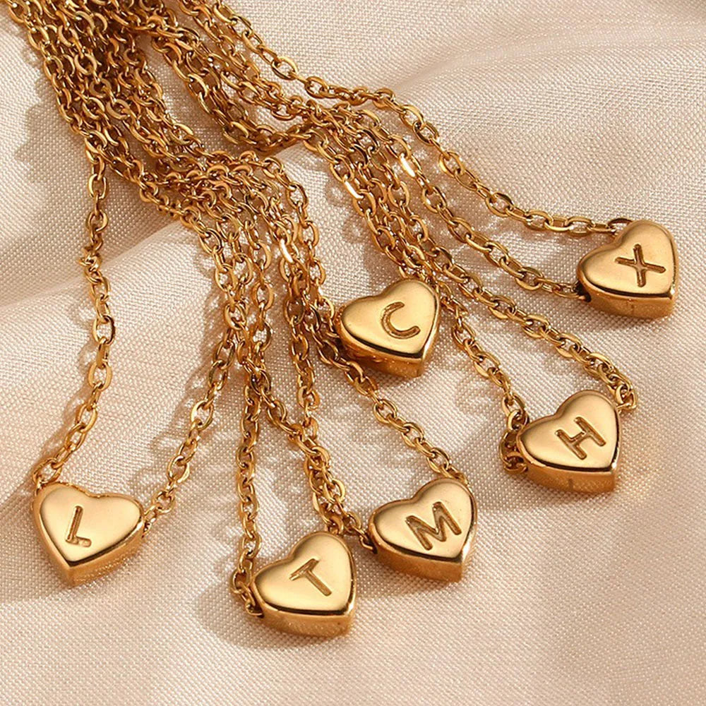 Cute Fashion 18K Gold Plated Stainless Steel Heart Necklace Pendant 26 Letter Alphabet Pendant for Women Gift Wholesale Jewelry