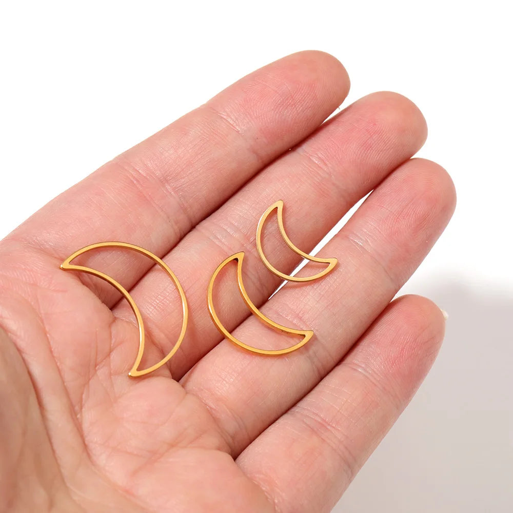 Gold Crescent Moon Open Cut Out Pendant Stainless Steel Hollow Crescent Moon Charm for Jewelry Making
