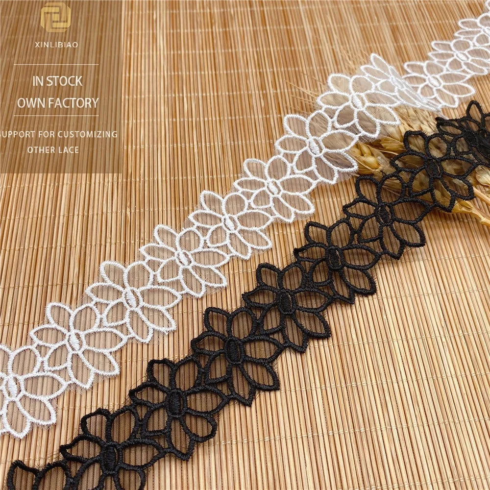 Bridal Bordere Embroidery Polyester Organza Lace Trim Gauze Lace Net Roll Mesh Lace Trim