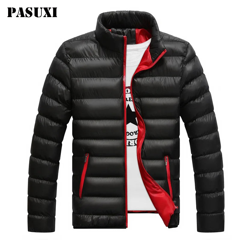 PASUXI Windproof Soft Shell Jacket Men's Winter Outdoor Thermal Coats Hood Stand Collar Zipper Lightweight Fleece Lining Top